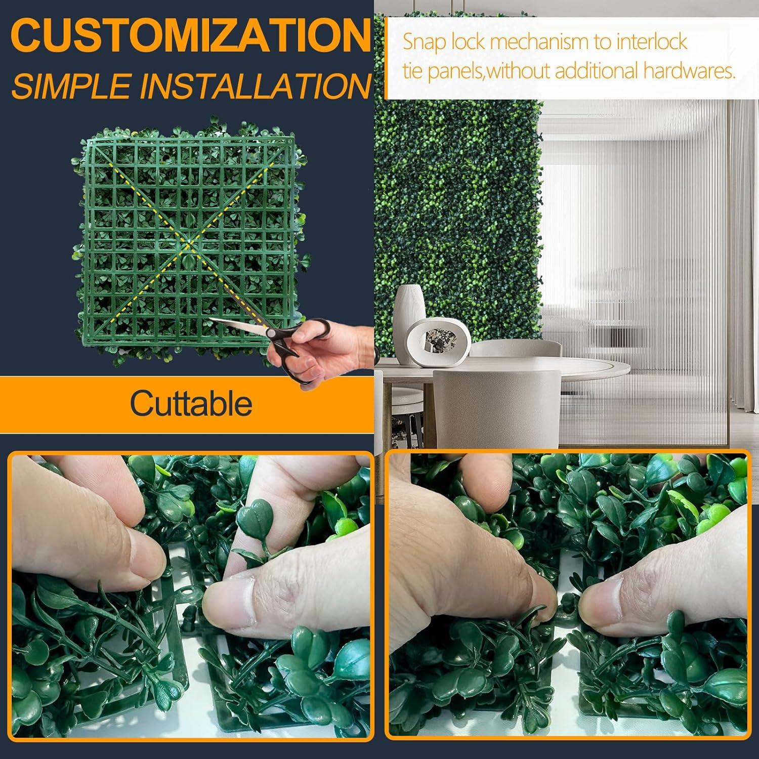 Grass Wall Panels 12 Pcs 10"x 10" Grass Wall Backdrop Panels Artificial Boxwood Greenery Wall Backdrop Privacy Hedge UV Protected for Indoor Outdoor Garden Backyard Party
