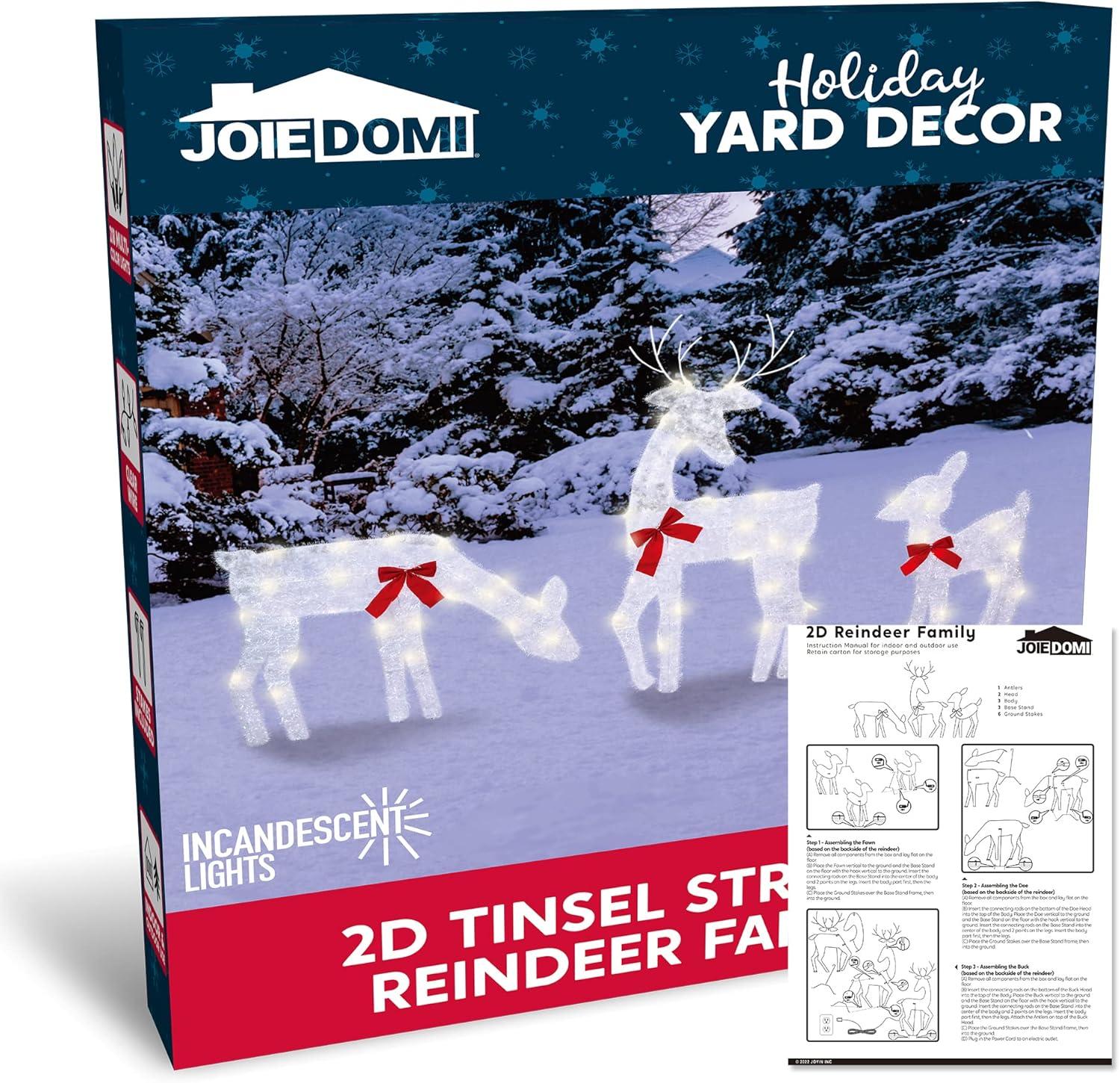 Warm White Metal Frame Christmas Reindeer Family Yard Lights