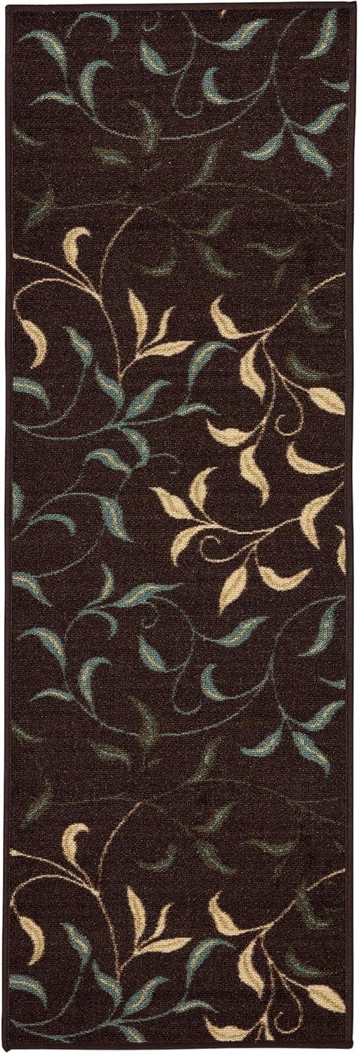 Ottohome Non-Slip Leaves Area Rug For Living Room, Hallway Runner, Entryway Rug, Brown