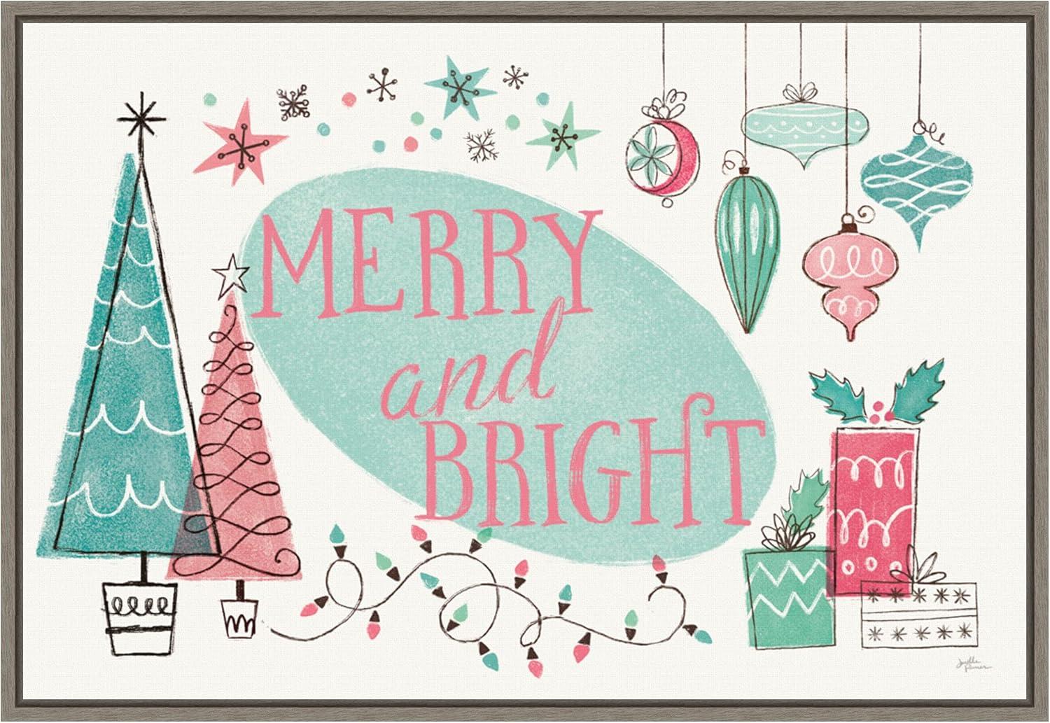 Retro Christmas Merry and Bright Canvas Wall Art