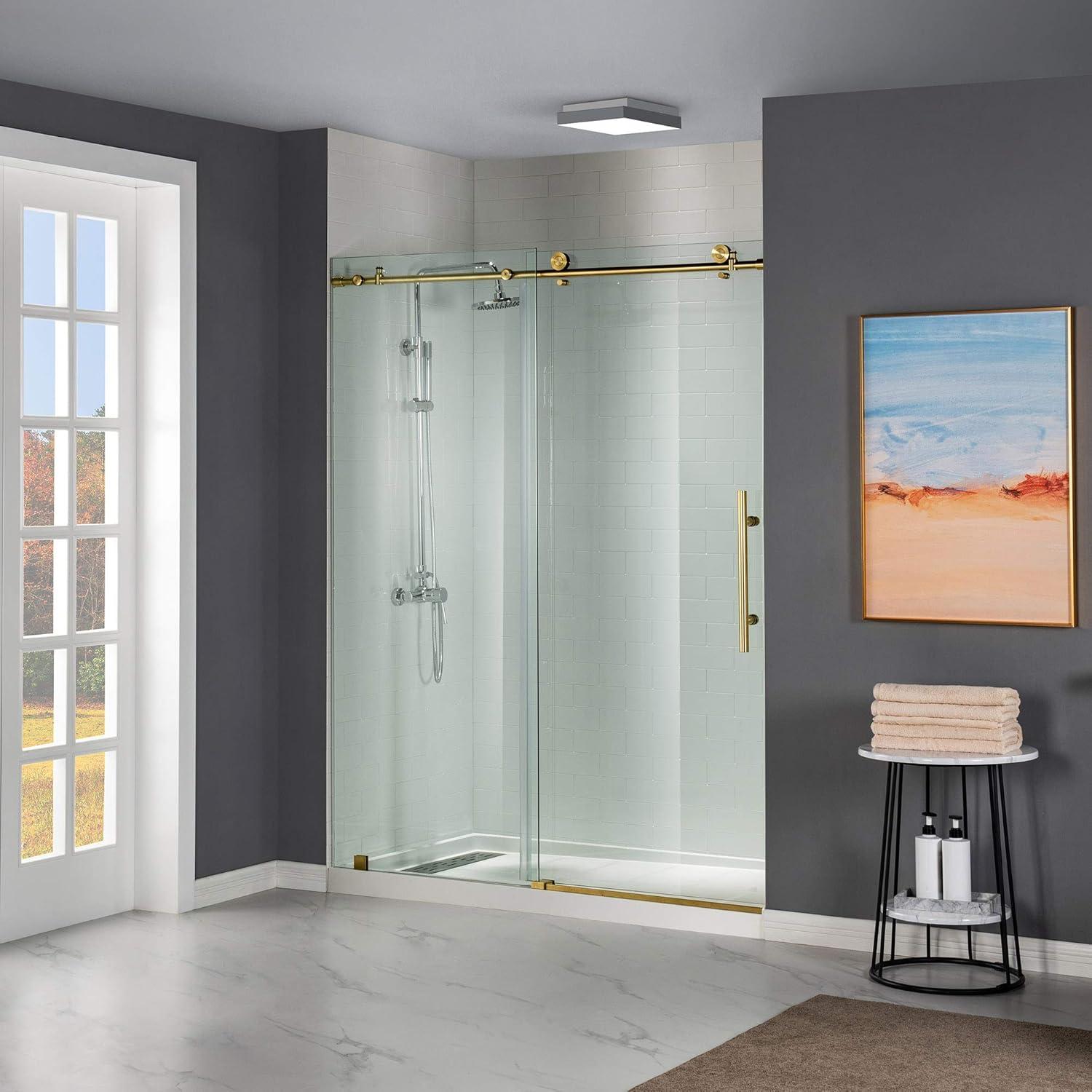 WoodBridge 56"-60" W x 76" H Single Sliding Frameless Shower Door | 3/8" (10mm) Thickened Upgrade Tempered Glass | Stainless Steel Hardware | Safe, Explosion-Resistant, Clear & Stylish, Sturdy & Durable MBSDC6076-BG