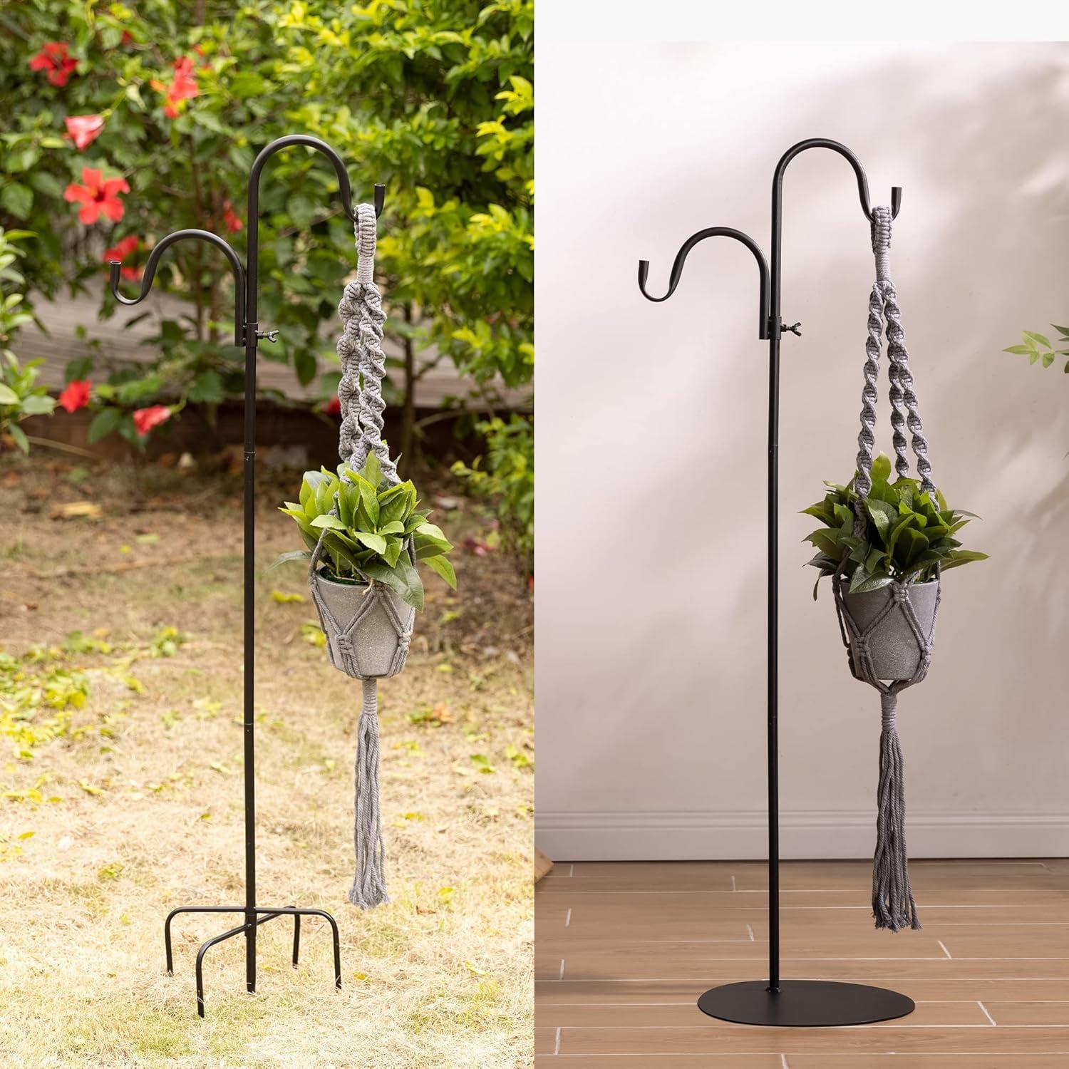 Adjustable Black Steel Dual Shepherd's Hook for Garden