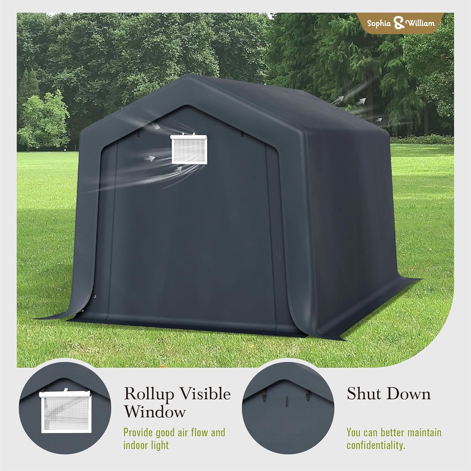 Alpha Joy 8 x 12 x 7.3ft Outdoor Storage Shed Heavy Duty Portable Carport Canopy Shelter, for Bike, Motorcycle, Garden Storage