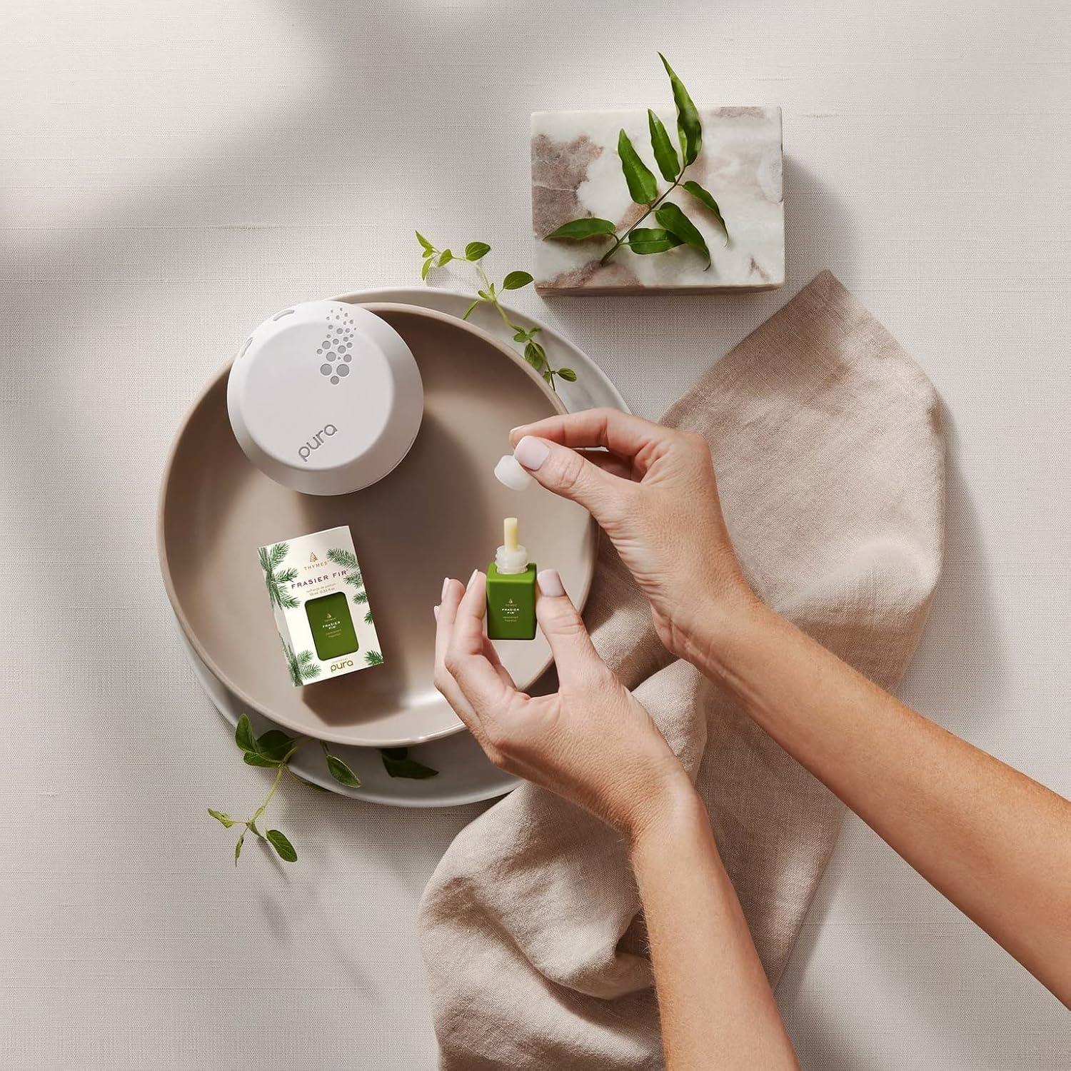 Thymes Pura Smart Home Plug-in Diffuser Kit - Frasier Fir (1 Diffuser + 2 Frasier Fir 0.34 Oz Refill Vials)