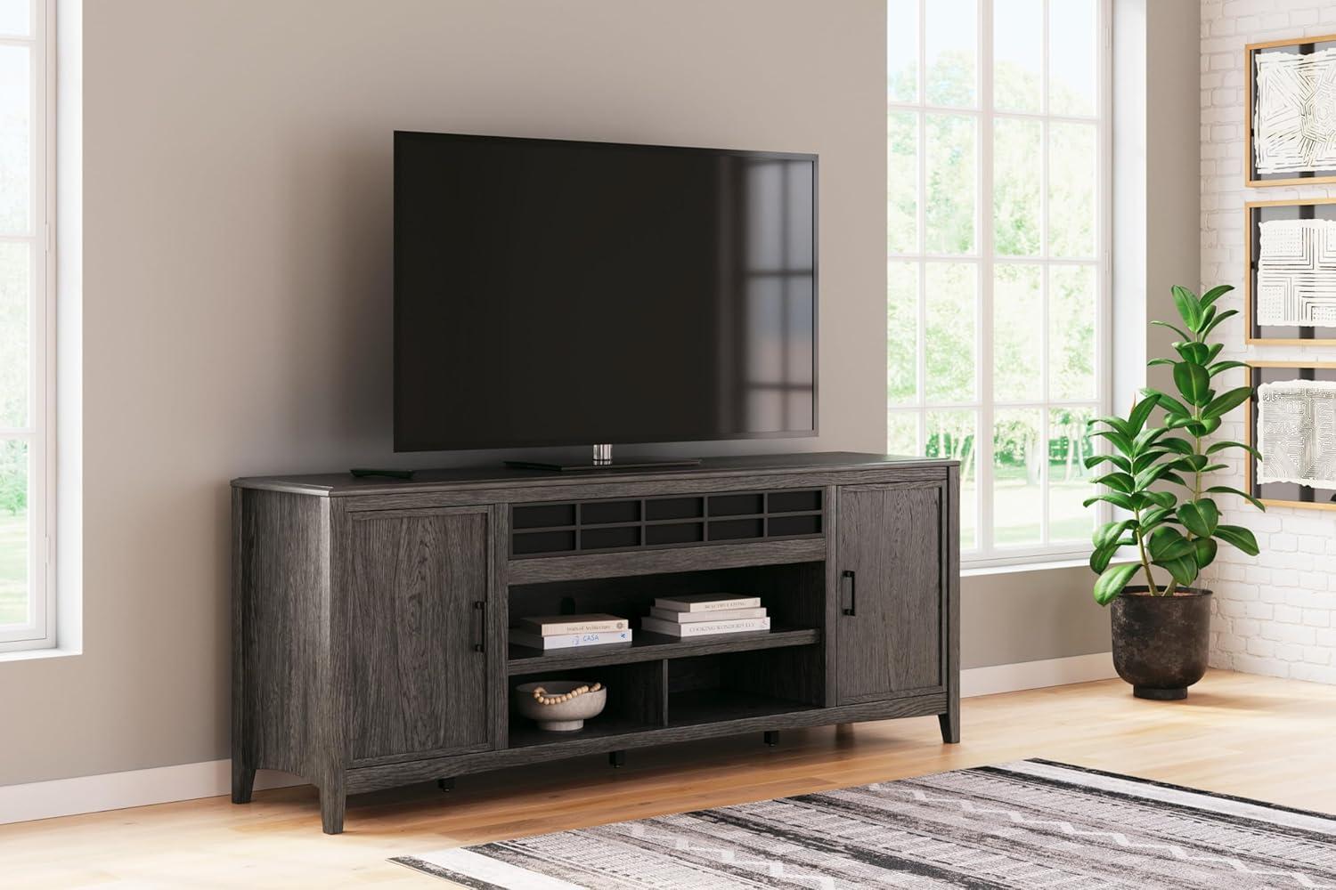 Grayish Brown 84" TV Stand with Cabinets and Fireplace Option