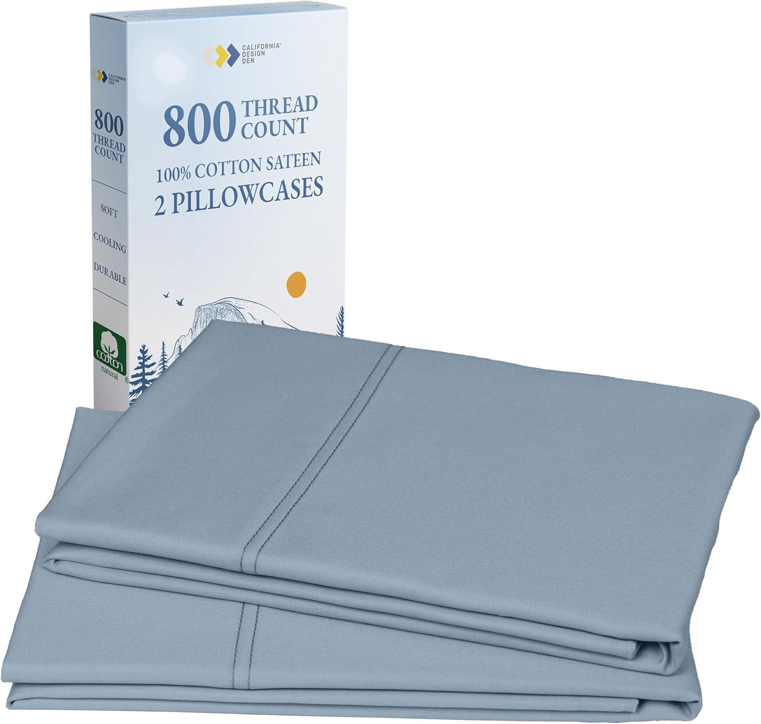 Luxury Pillowcase Set - 800 Thread Count Cotton Sateen, Soft Pillowcases by California Design Den - Pastel Blue - Steel, Standard/Queen Pillowcases