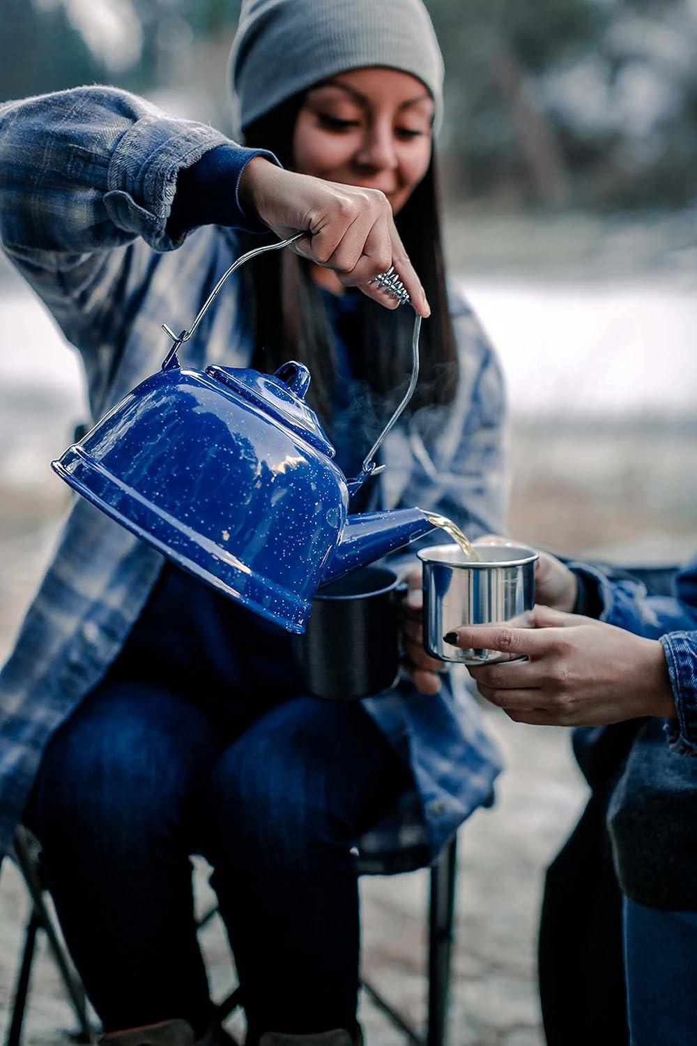 Blue Enamel 3-Quart Tea Kettle with Metal Handle