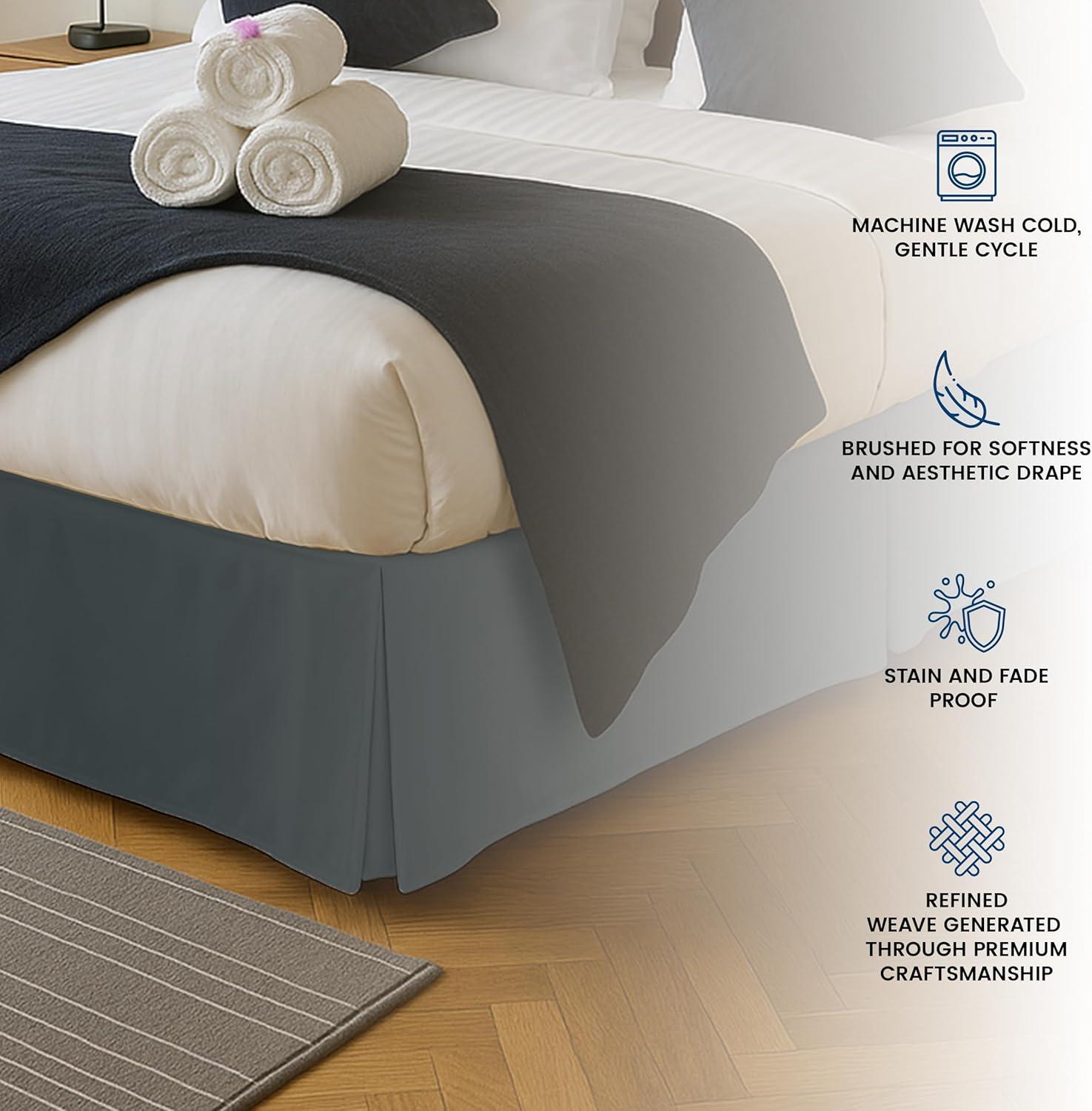 Queen Gray Microfiber Pleated Bed Skirt with 16 Inch Drop