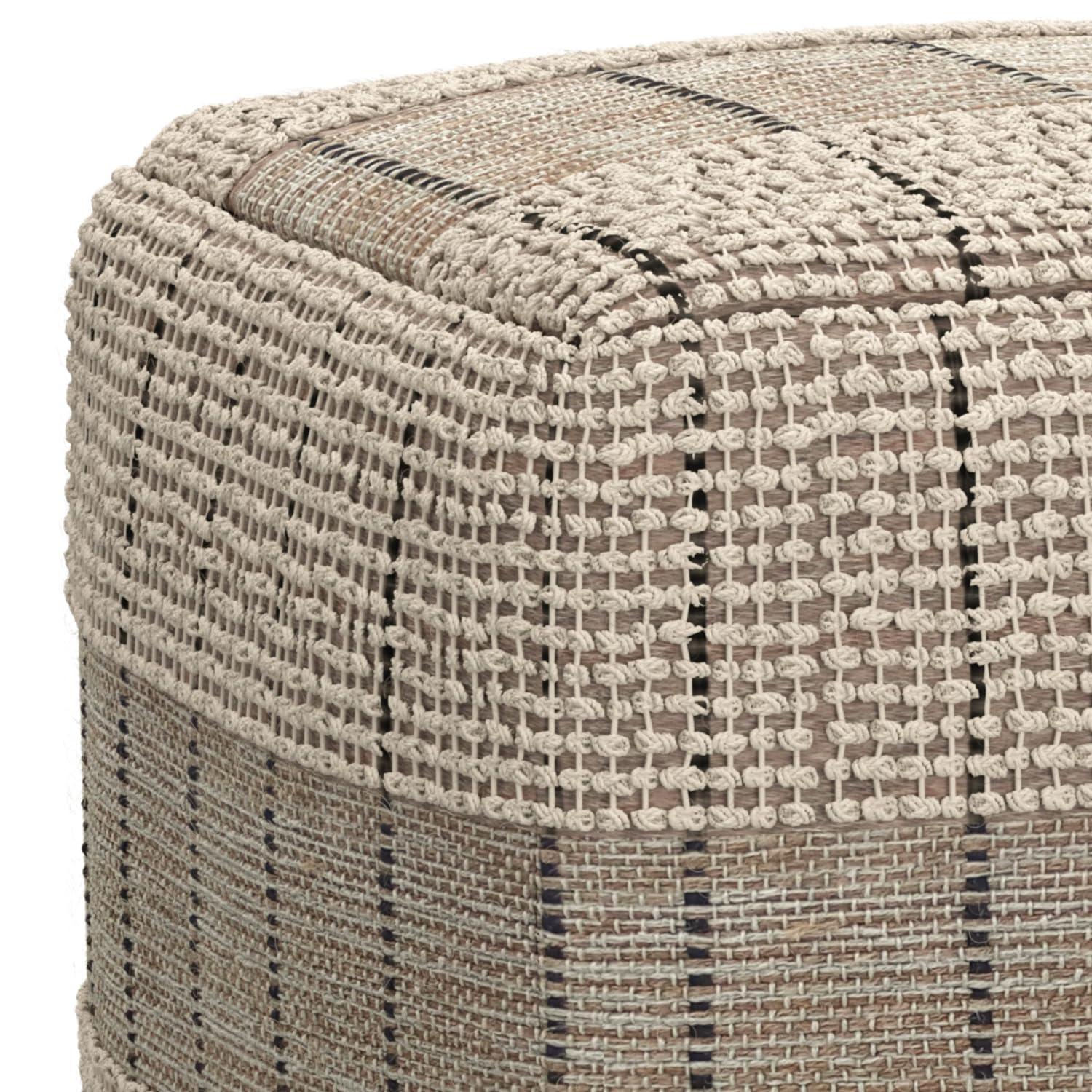 Simpli Home 18"W Jute Square Woven Pouf