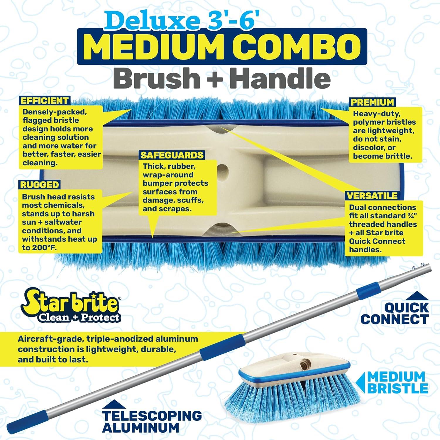 Star Brite Deck Brush Combo - Extendable Aluminum Handle with Medium Multipurpose Bristles (040192)