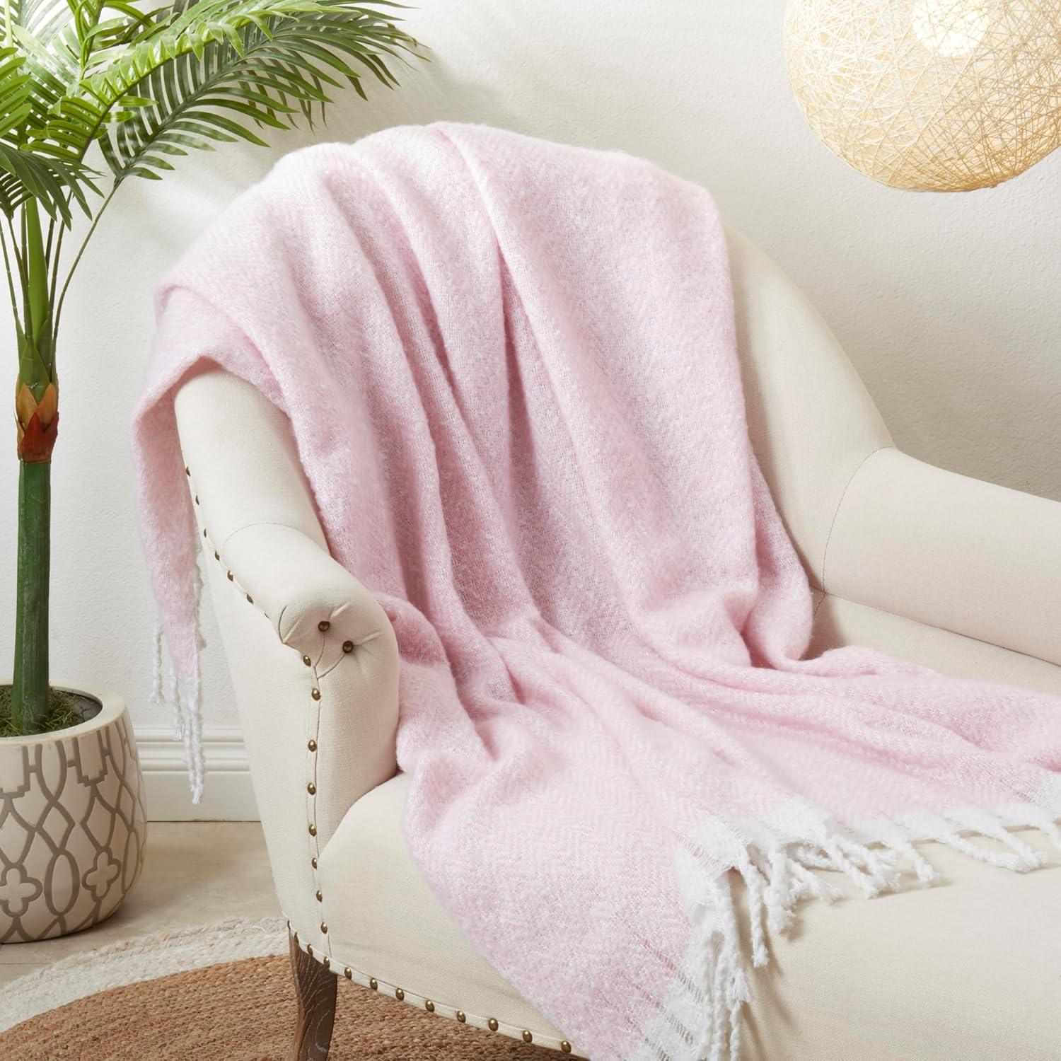 Saro Lifestyle Chic Faux Mohair Herringbone Fringed Throw