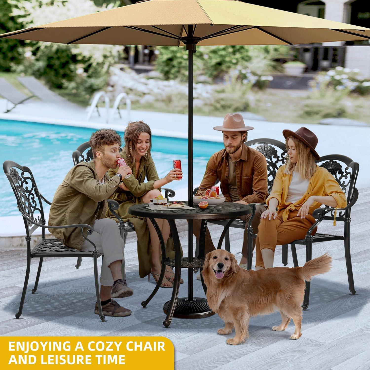 Deka Outdoor Cast Aluminum Dining Chairs, Set of 2, Shiny Copper