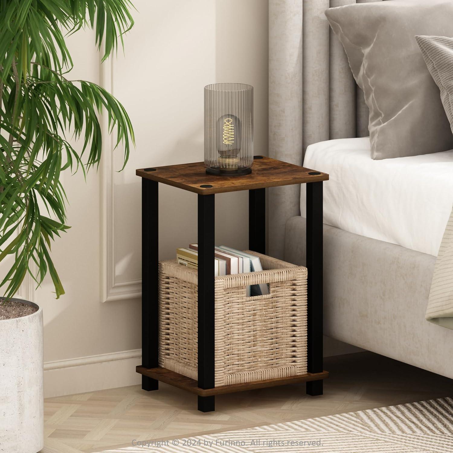 Amber Pine and Black Compact Wood Nightstand