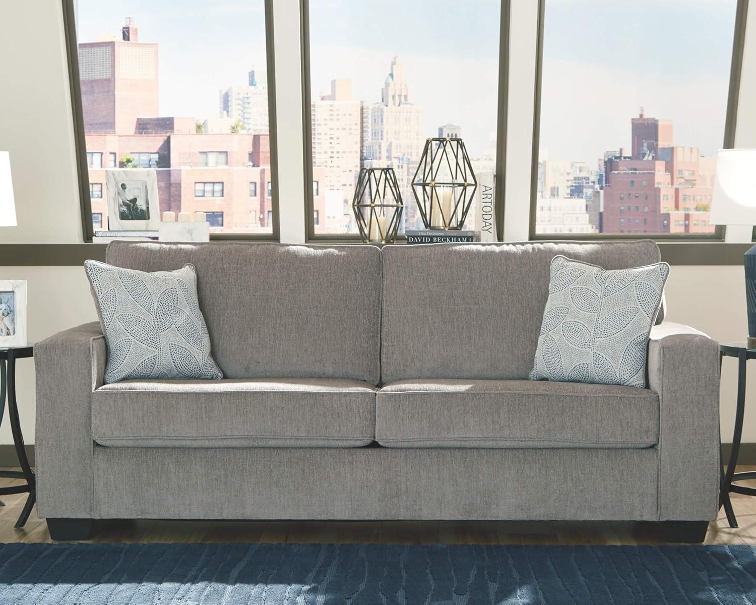 Altari 85" Gray Chenille Stationary Sofa with Accent Pillows