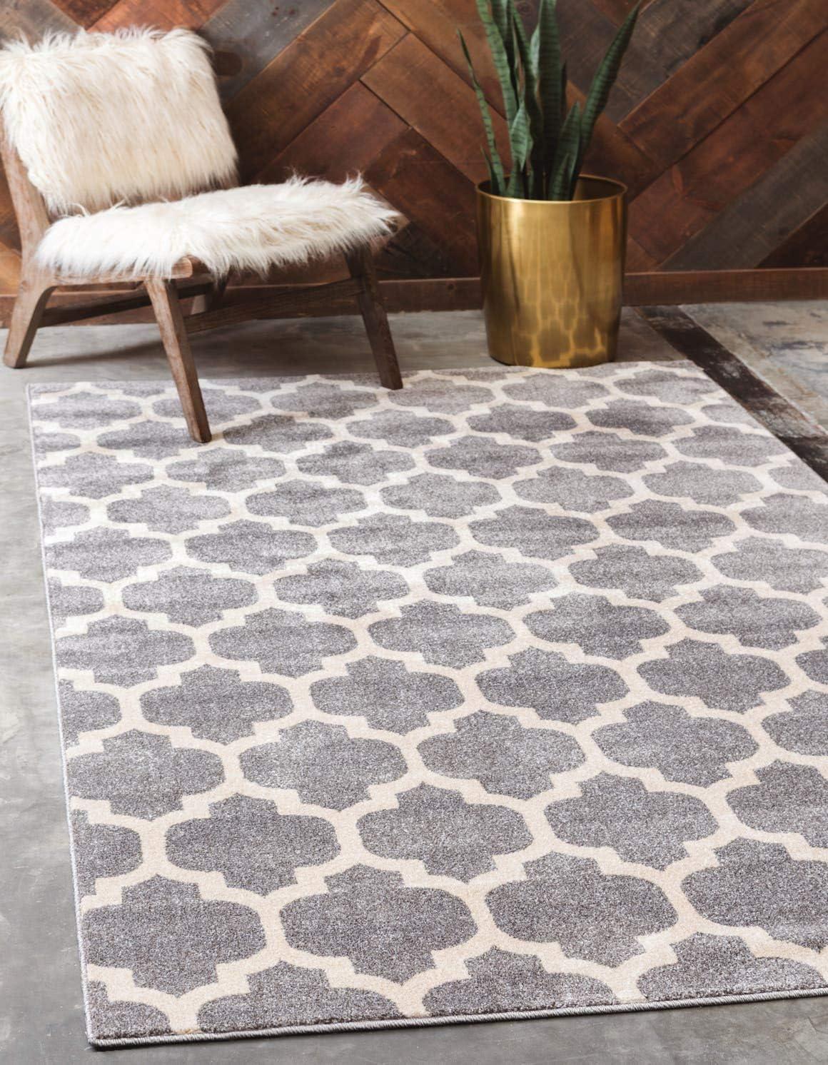 Elegant Dark Grey Synthetic Trellis 5' x 8' Indoor Rug