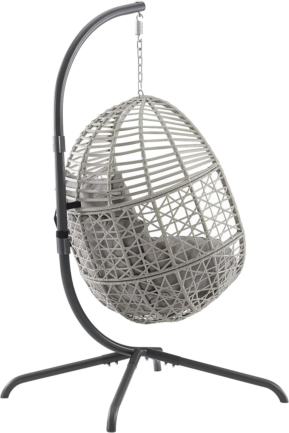 Crosley Furniture Lorelei Indoor/Outdoor Wicker Hanging Egg Chair in Gray