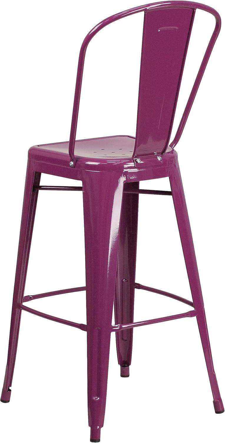 Flash Furniture Commercial Grade 30" High Purple Metal Indoor-Outdoor Barstool with Back
