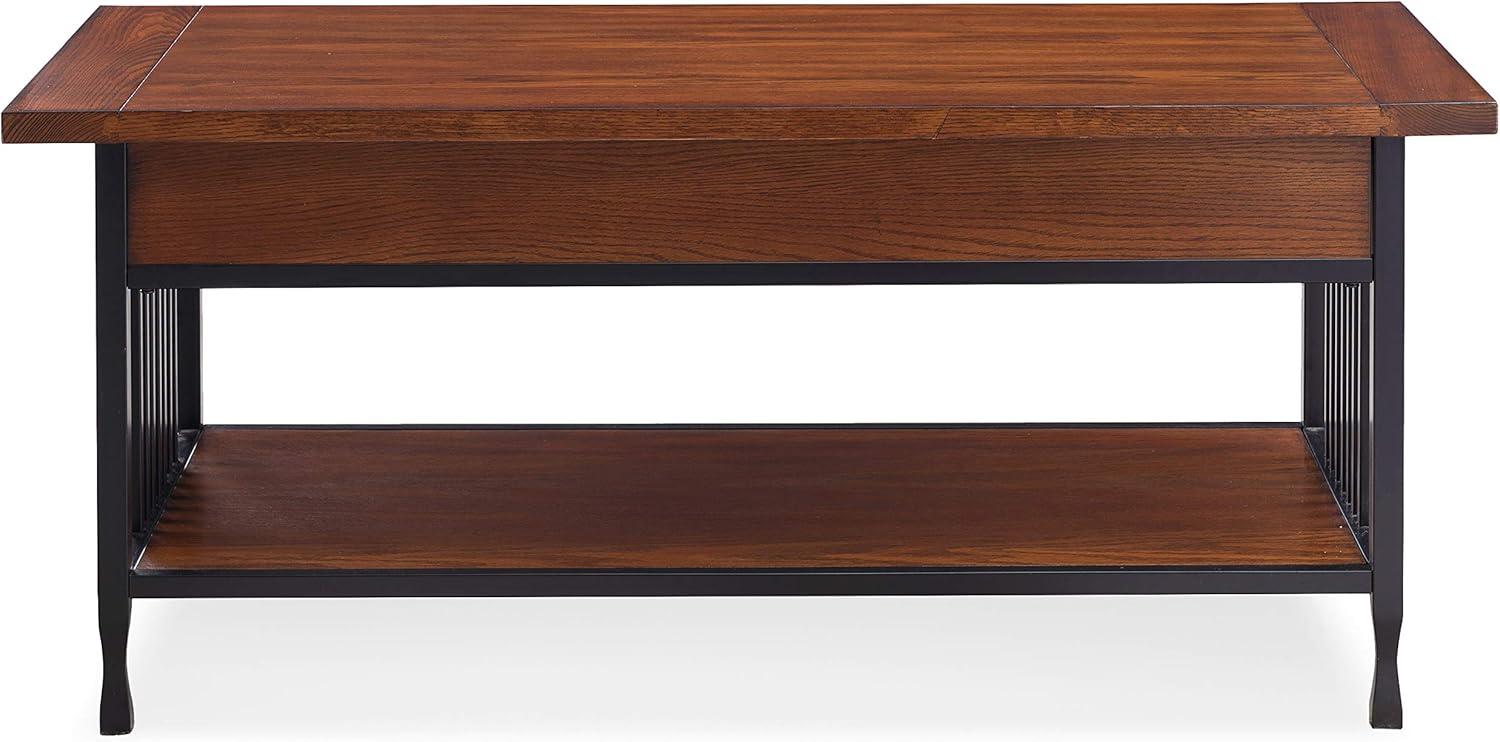 Leick Home 11204 Ironcraft Two Drawer Rustic Coffee Table with Shelf, Mission Oak and Black