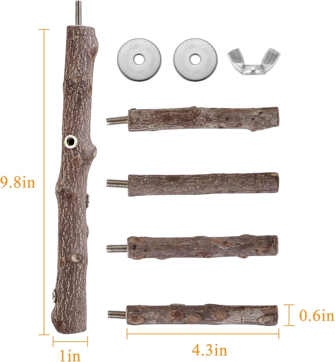 Natural Wood Bird Perch Stand with Metal Fasteners