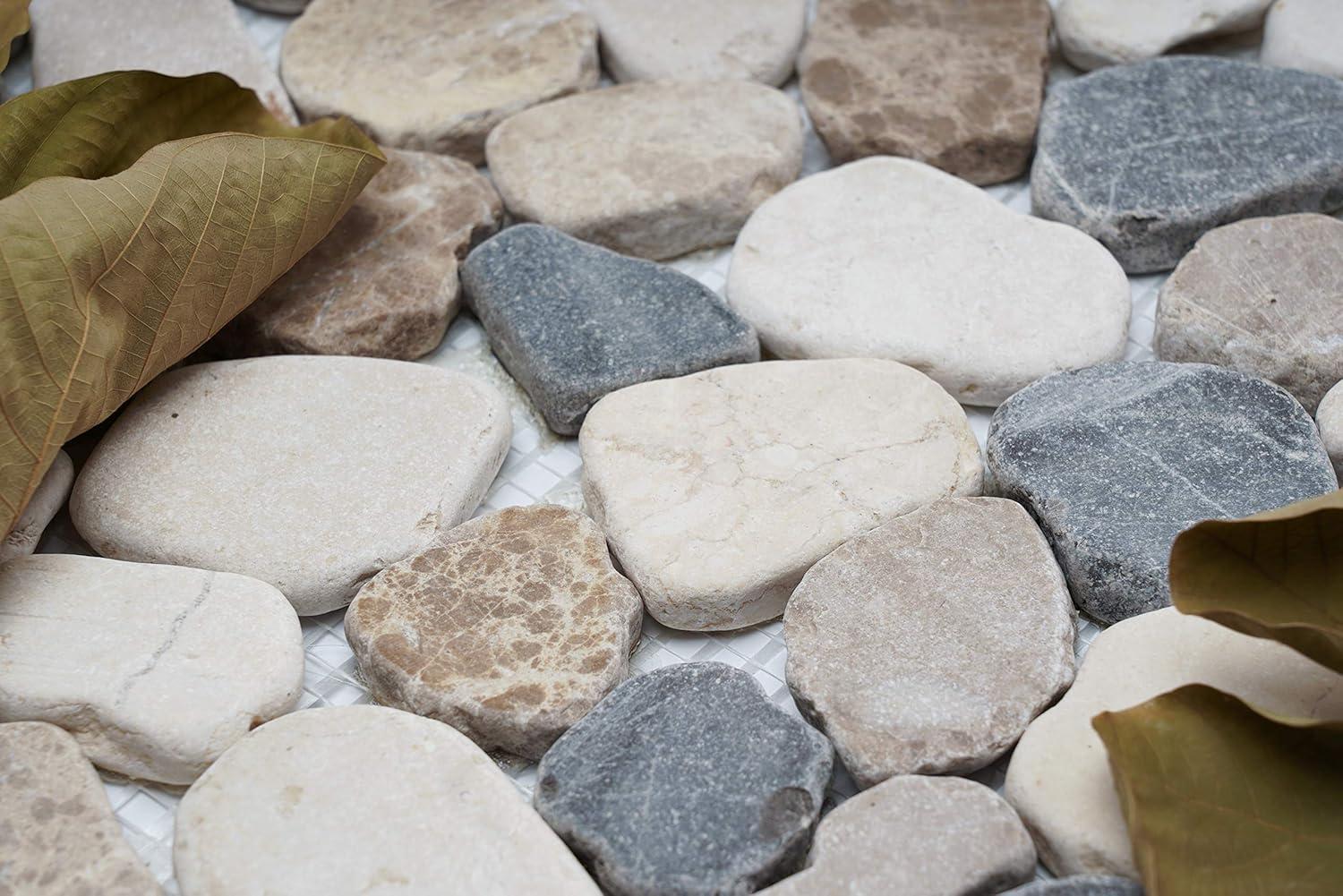 5 Sheets Marble Mosaic Tile for Kitchen Backsplash, Bath Bathroom Floor, Etc, River Rock Collection, Mixed Rounds, 12"X12"X3/8", Tumbled (Box of 5 Sheets, MM 9504-Canyon)