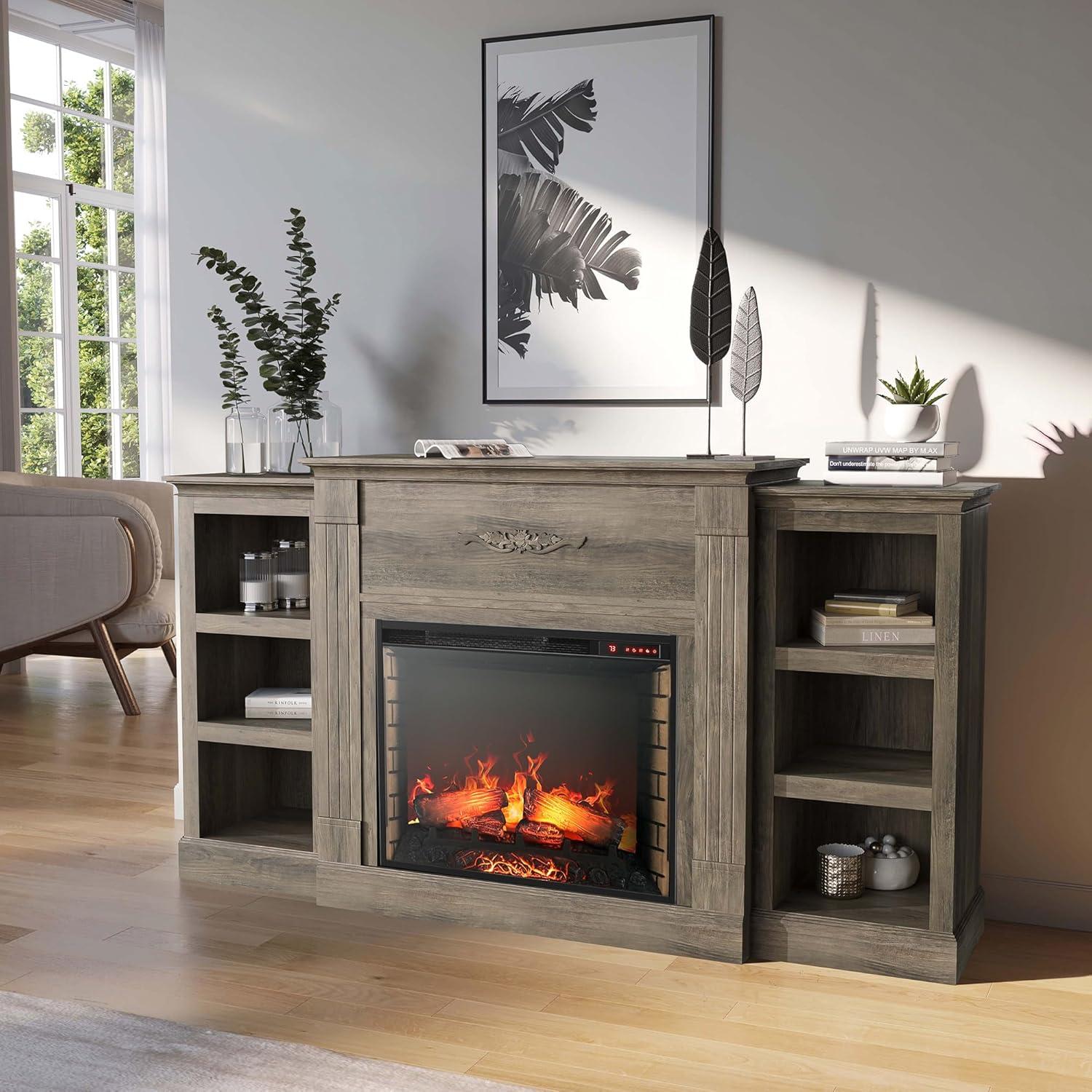 Modern 70" Electric Fireplace  TV Stand with Storage & Remote Control