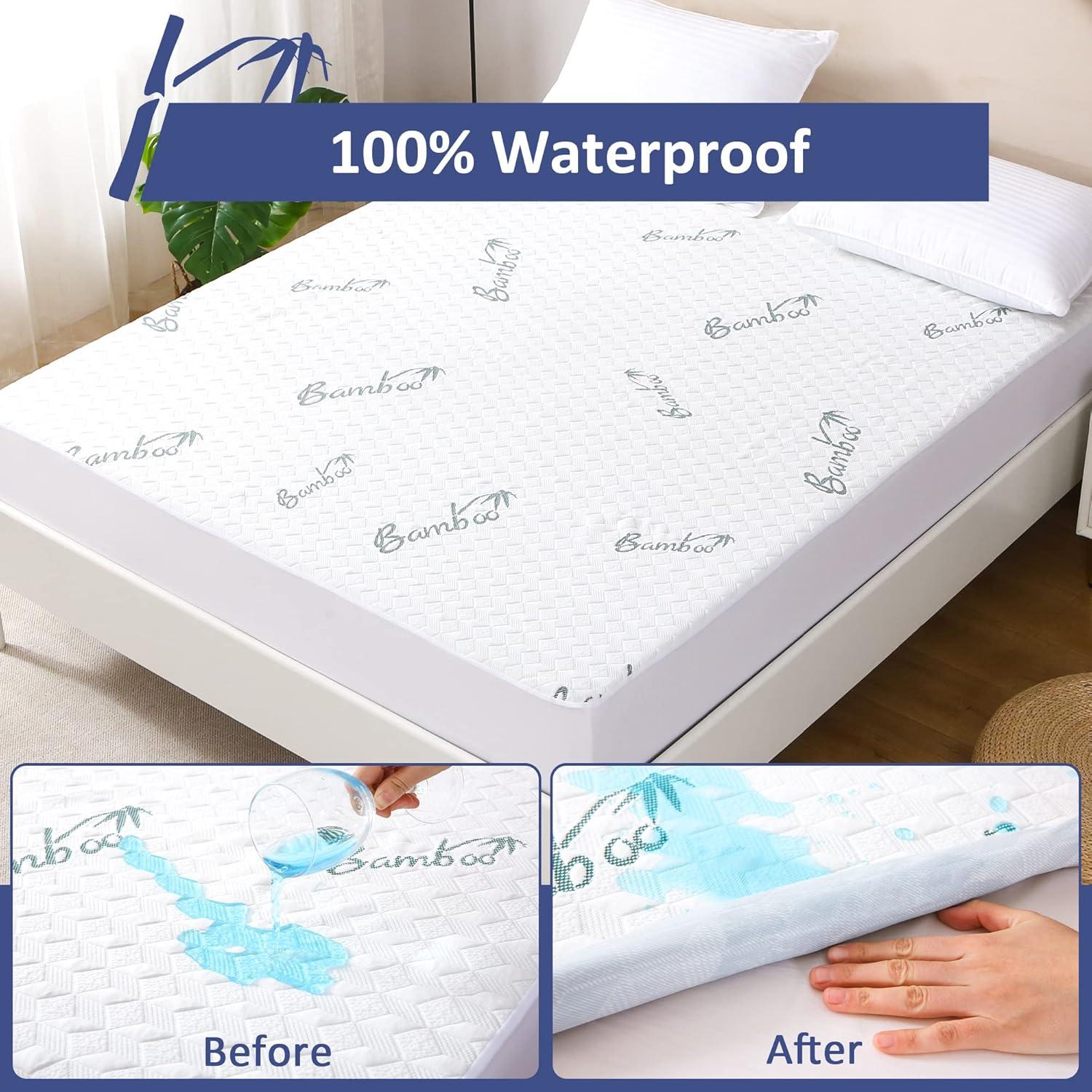 Queen Size Waterproof Bamboo Mattress Protector with 3D Airflow