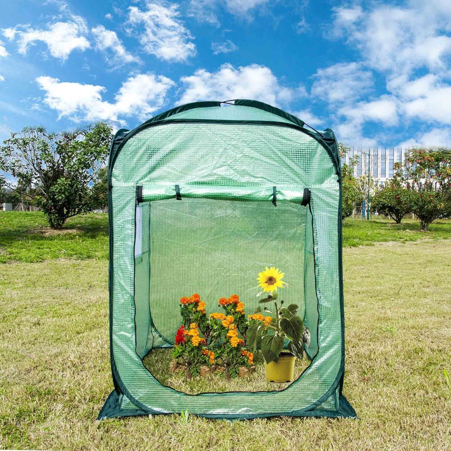 Portable X-Large Green Pop Up Greenhouse Tent with PE Cover