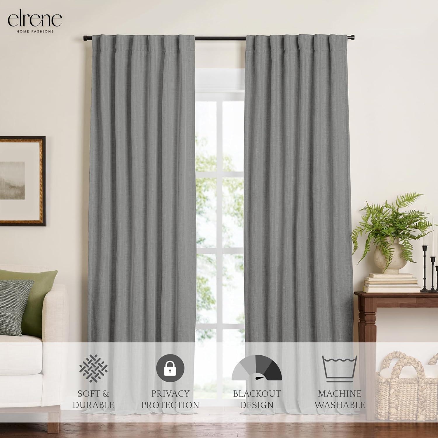 Harrow Solid Texture Room Darkening Single Window Curtain Panel - 52" x 84" - Dark Gray - Elrene Home Fashions