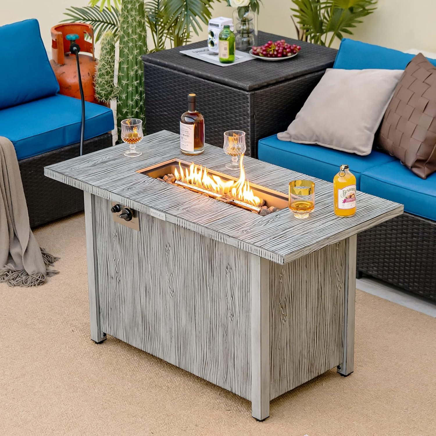 Gray 43'' Propane Fire Pit Table with Wood Grain Finish