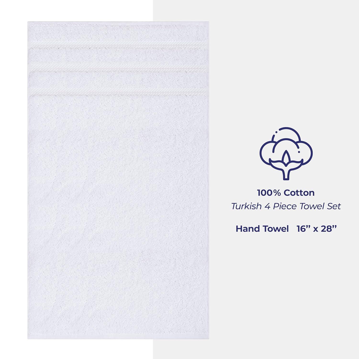 American Soft Linen 4 Pack Hand Towel Set, 100% Cotton, 16 inch by 28 inch, Hand Face Towels for Bathroom, Bright White