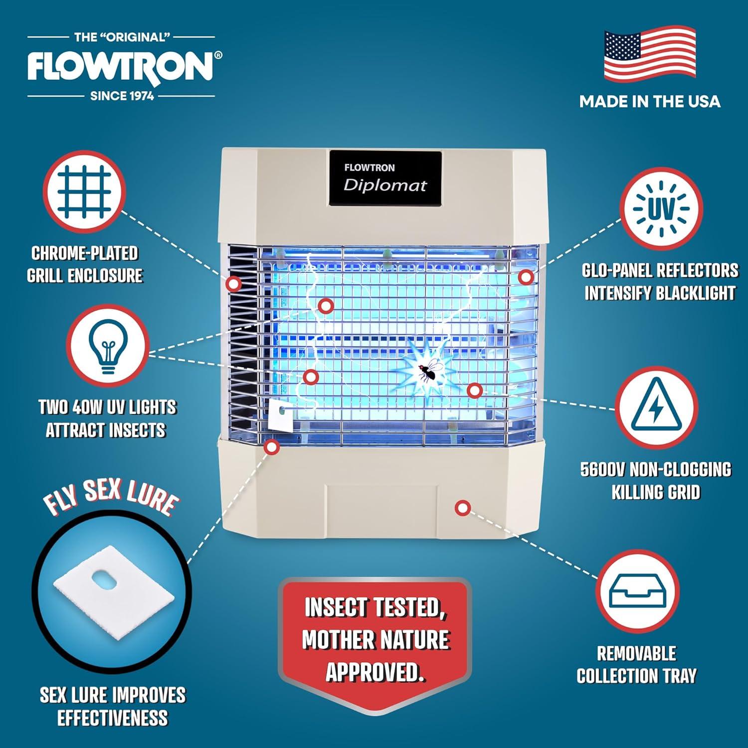 Flowtron Diplomat Indoor Bug Zapper, 1200 Sq Ft Electric Fly & Insect Killer W/80W UV Light & More