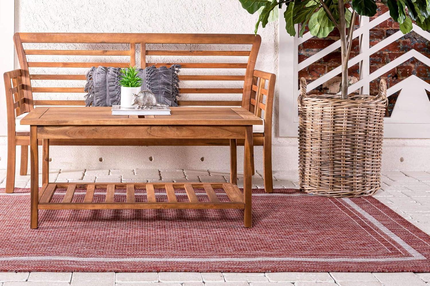 Unique Loom 7' 1 x 10' 0 Rectangle Indoor/Outdoor Border Rust Red Area Rug