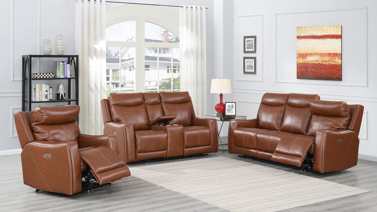 Natalia Caramel Faux Leather Power Reclining Sofa