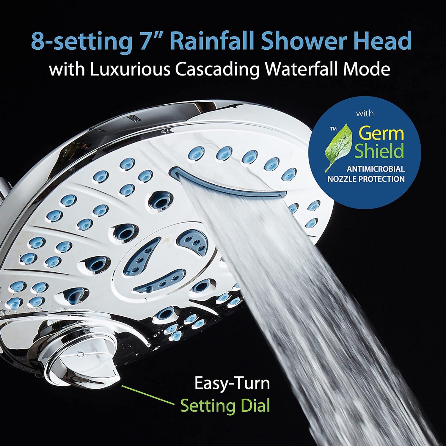 Hotel Spa AquaCare As-Seen-On-TV High Pressure Handheld/Rain 80-mode 3-way Shower Head Combo with Adjustable Arm - Anti-clog Nozzles, Tub & Pet Power Wash, 6 ft. Hose, All Chrome Finish