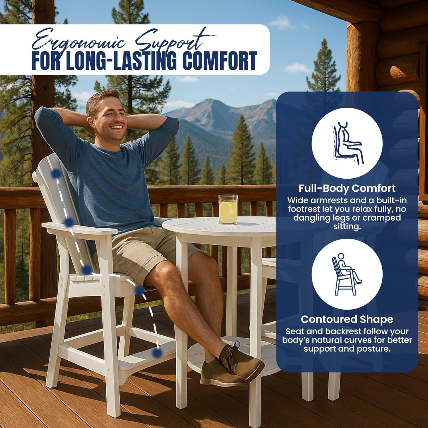 Phat Tommy Outdoor High Top Table and Chairs - Tall Patio Bar Set with 3 Chairs & Round Pub Table - Recycled Poly HDPE Furniture - Waterproof, Fade-Resistant - Made in USA - Multiple Colors