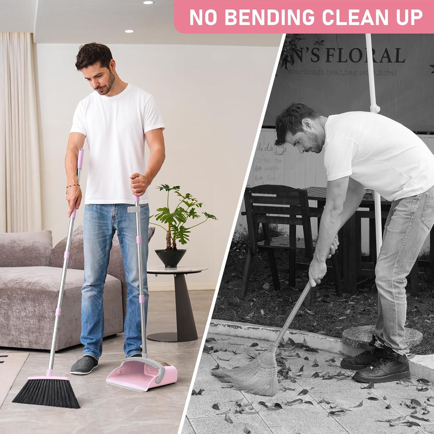 Heavy-Duty Broom and Dustpan Set for Outdoor Broom and Dust pan for Home Commercial Cleaning Supplies Angle Broom with Long Handle Perfect for Courtyard Garage Lobby Mall Market Street, B6