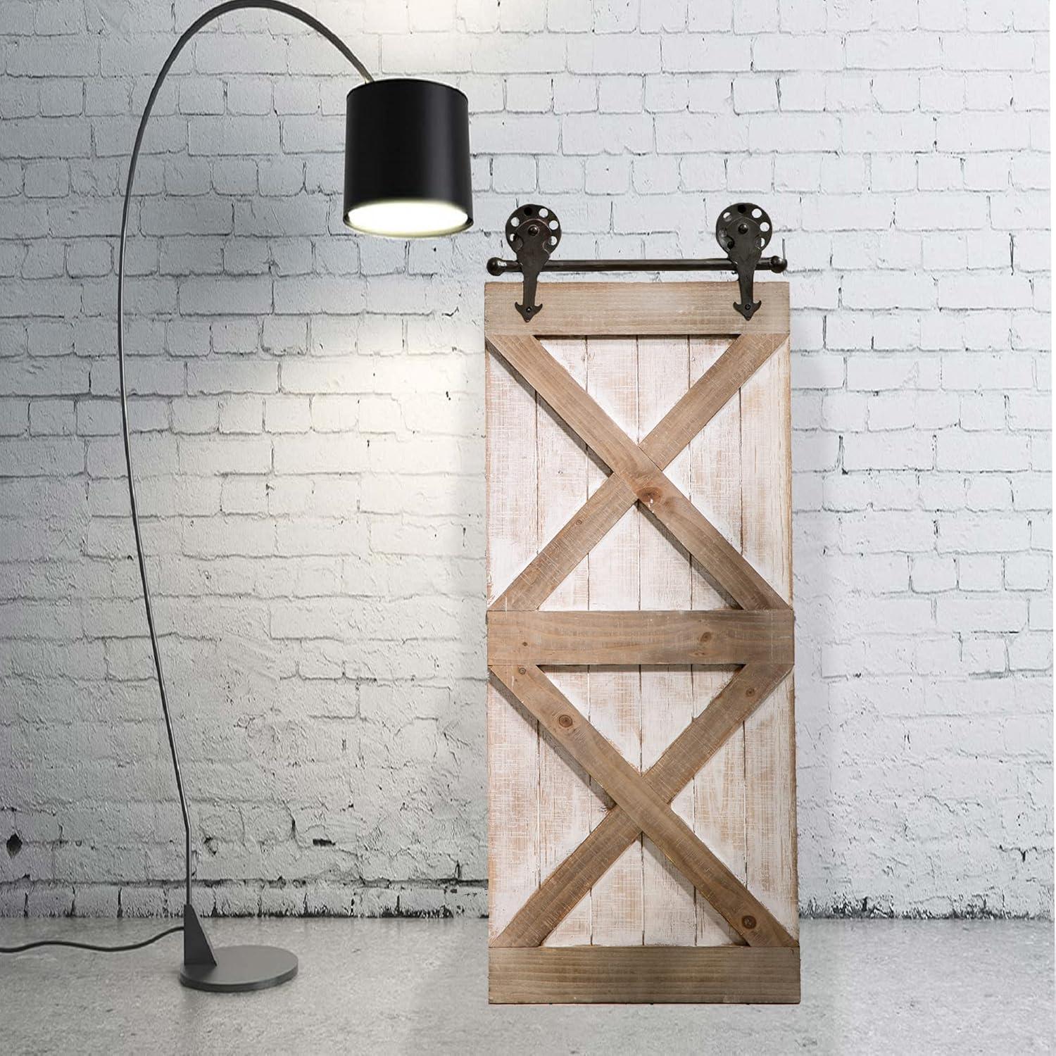 Glitzhome 35" H Farmhouse Wooden Barn Door Wall Decor,Rustic Barn Door Wall Art Decoration Vintage Wall Panels Accents Sign Window Shutters for Cottage Living Room Home Hanging Décor