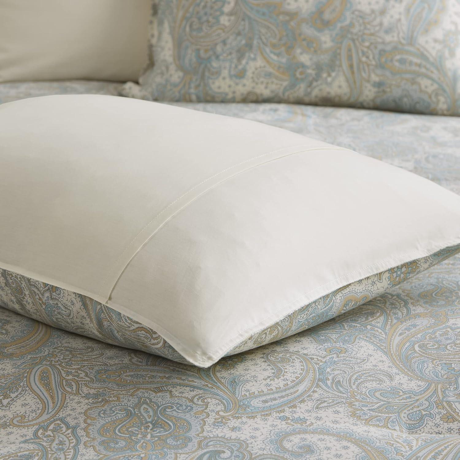 Ivory Cotton Queen Comforter Set with Paisley Print