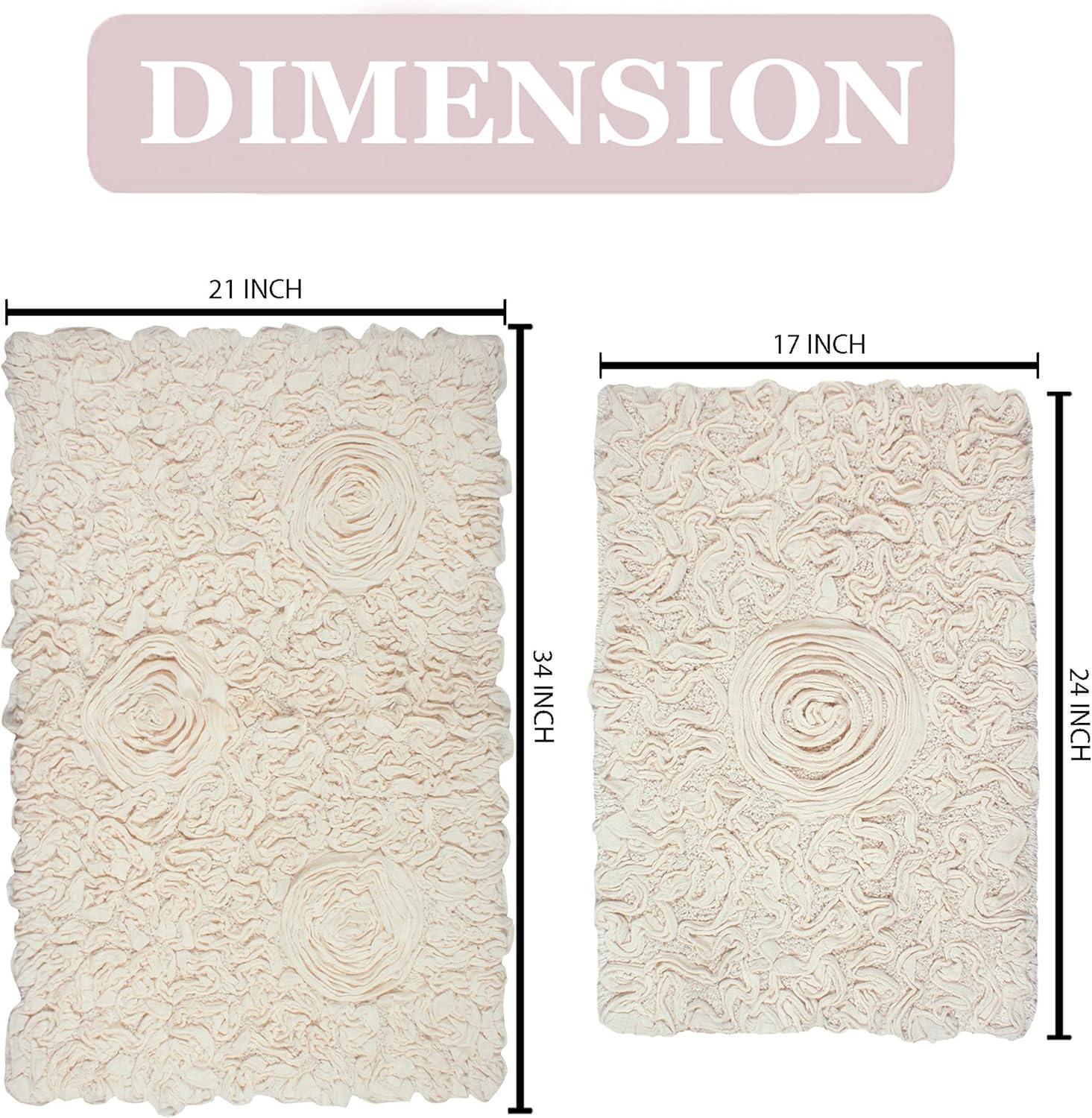 Home Weavers Bell Flower Collection 100% Cotton Tufted Bath Rugs, Extra Soft and Absorbent Bath Rugs, Non-Slip Bath Mats, Machine Washable, Bath Mats for Bathroom Floor, 2 Piece Set(S+M), Ivory