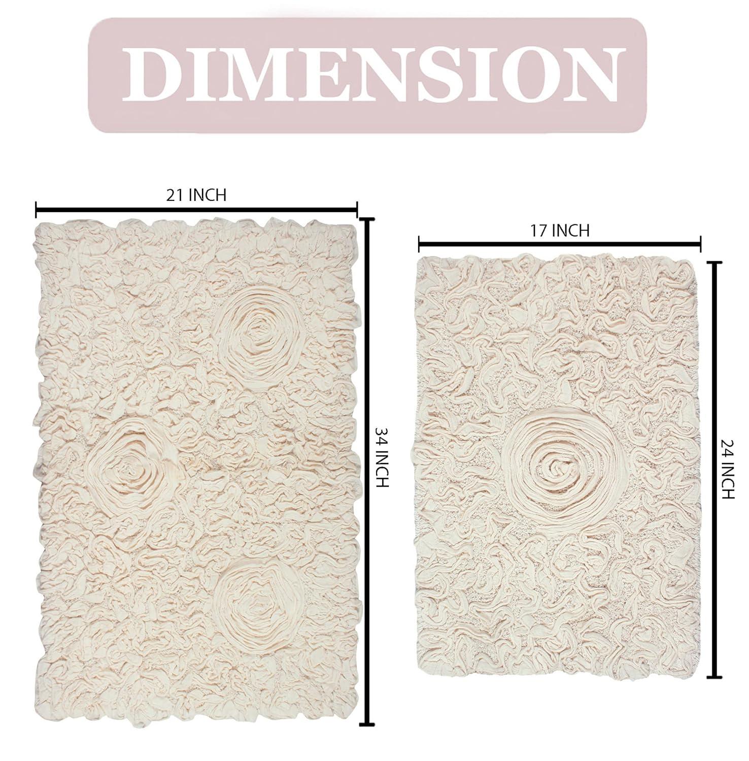 Home Weavers Bell Flower Collection 100% Cotton Tufted Bath Rugs, Extra Soft and Absorbent Bath Rugs, Non-Slip Bath Mats, Machine Washable, Bath Mats for Bathroom Floor, 2 Piece Set(S+M), Ivory