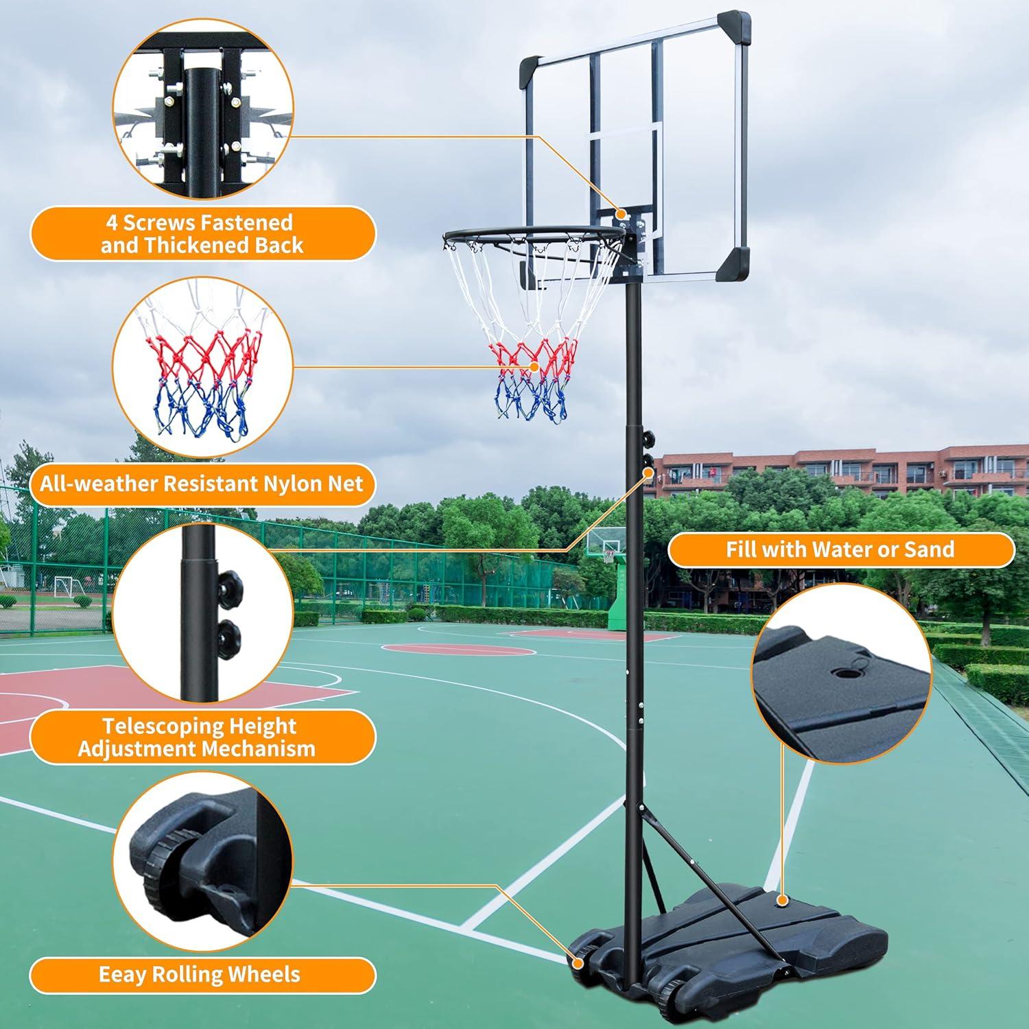 Portable 44'' Black Alloy Steel Basketball Hoop with Nylon Net