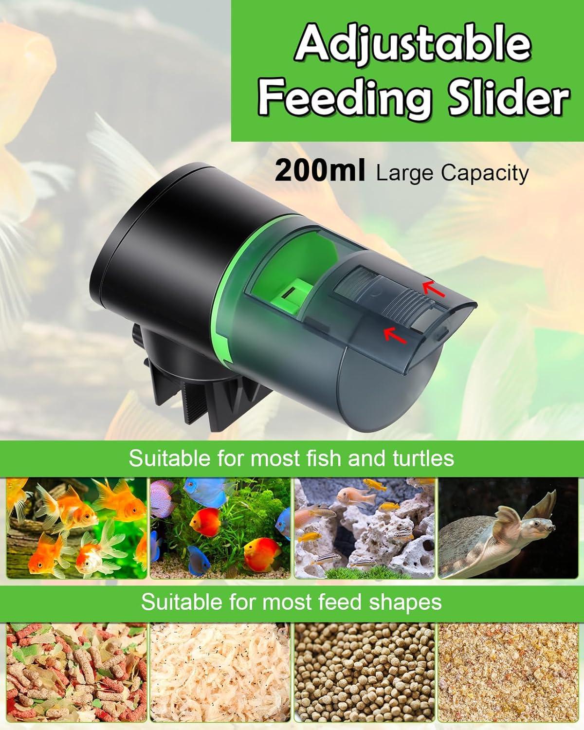 Petbank Automatic Fish Feeder for Aquarium, Auto Fish Food Dispenser with Timer, USB Charging, Green