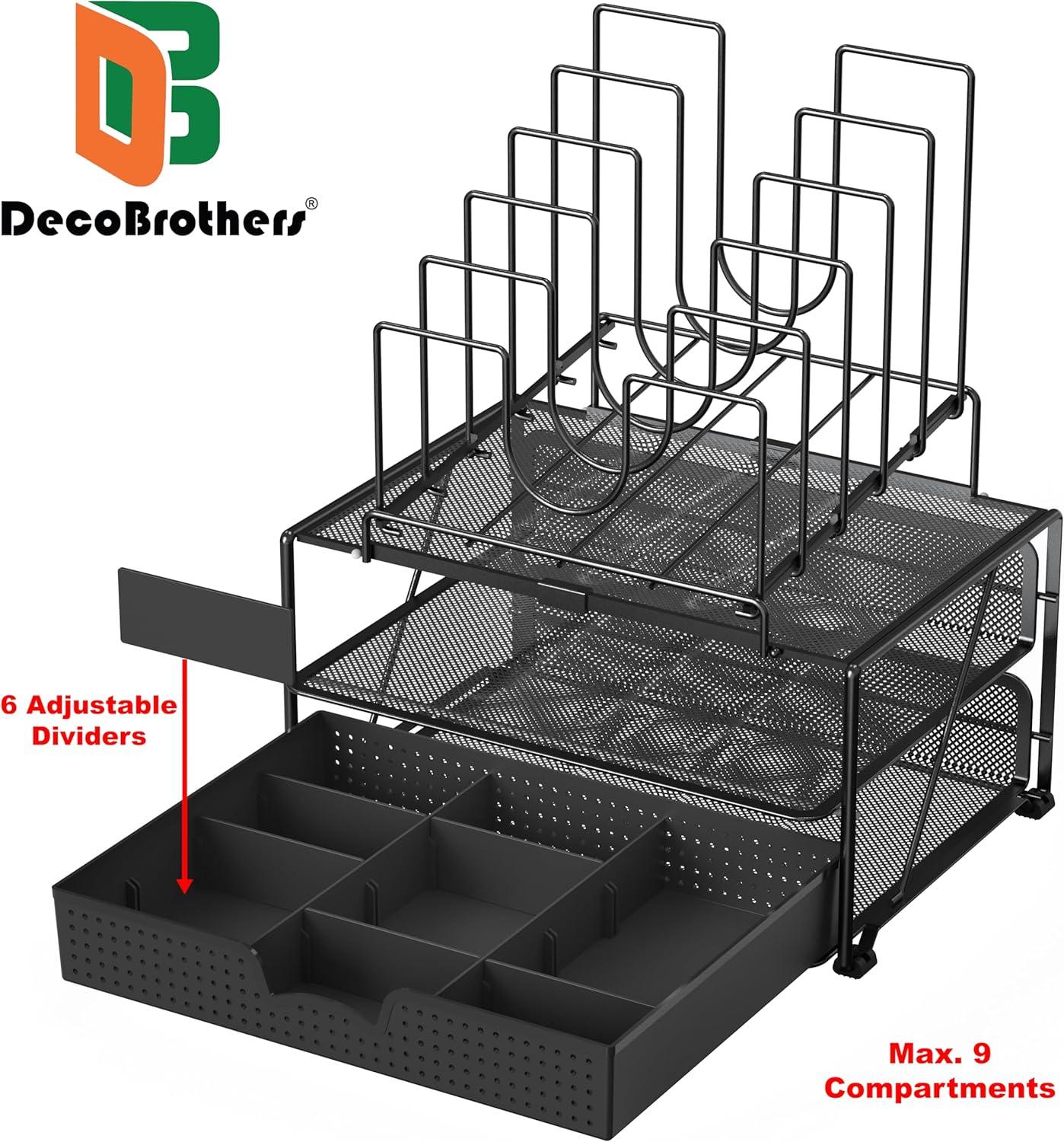 Black Mesh Desktop Organizer with Double Tray and 5 Folder Sections