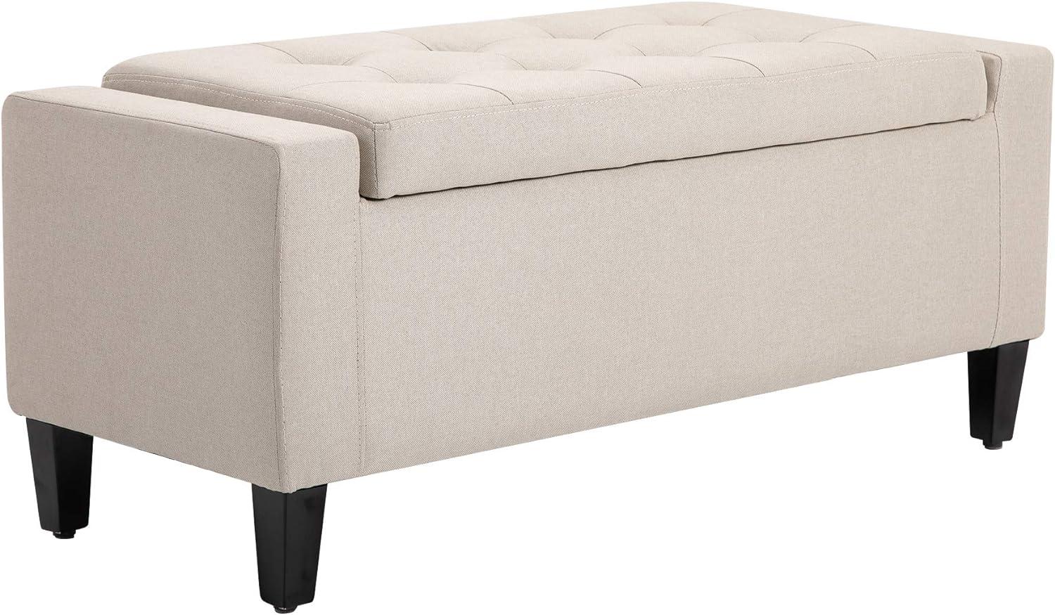 HOMCOM Classic Beige Linen Upholstered Storage Ottoman Bench