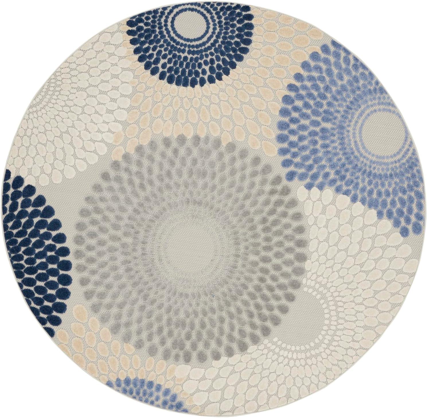 Nourison Aloha 7'10" Round Blue Grey Geometric Synthetic Rug