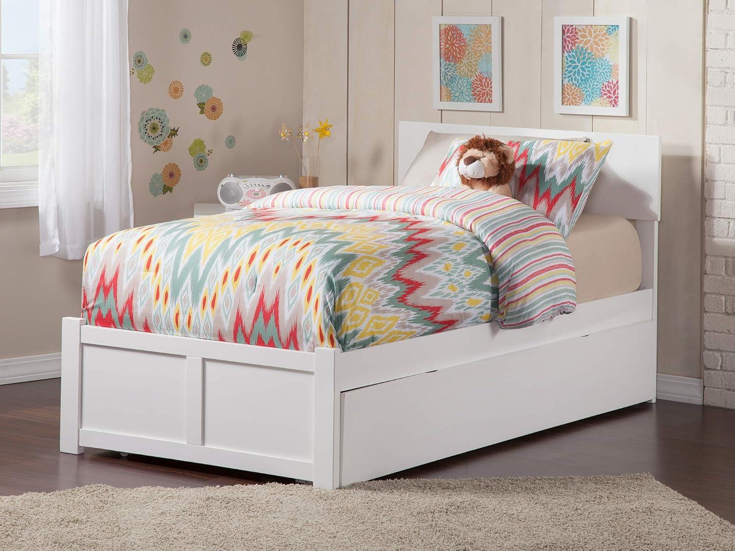Orlando Twin Extra Long Bed with Footboard and Twin Extra Long Trundle in White