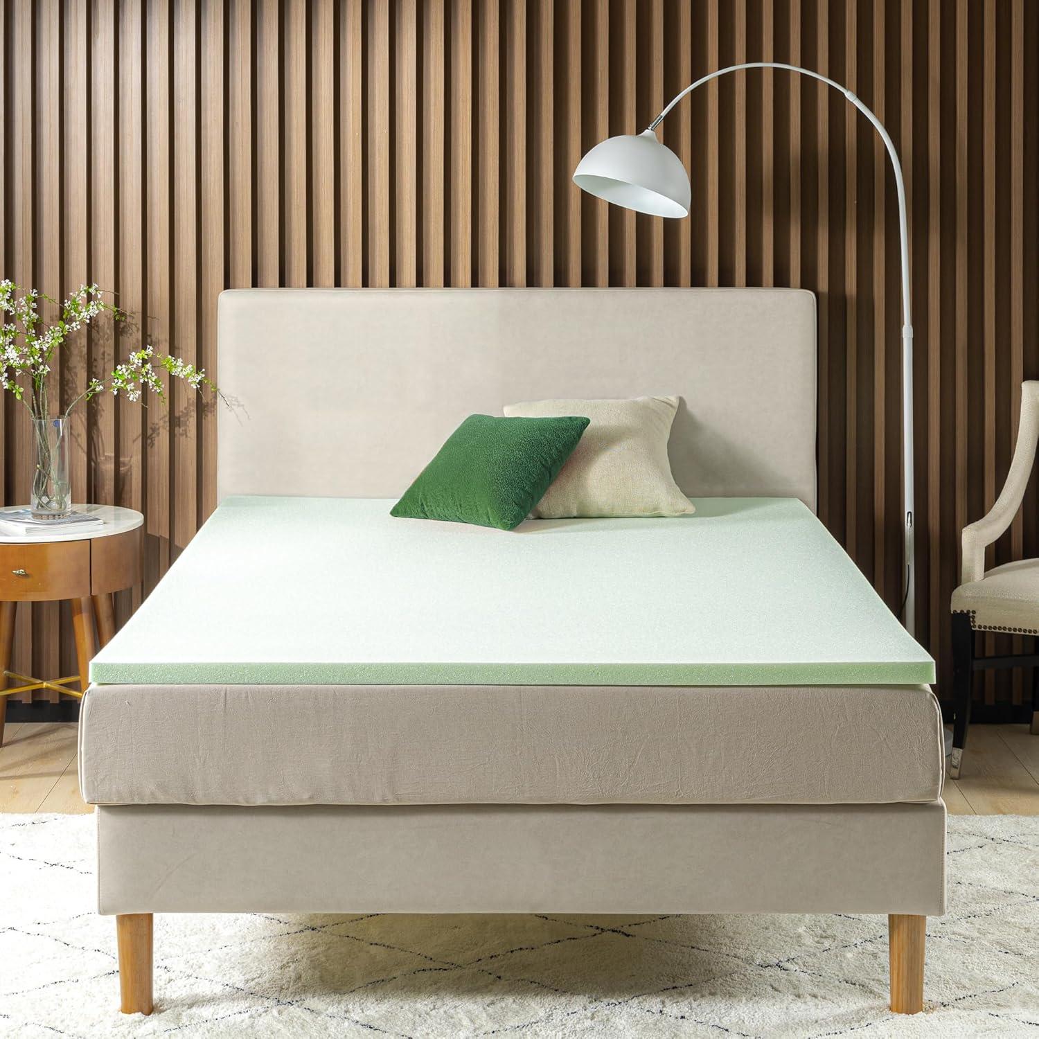 Green Tea Infused Memory Foam Mattress Topper, Full Size
