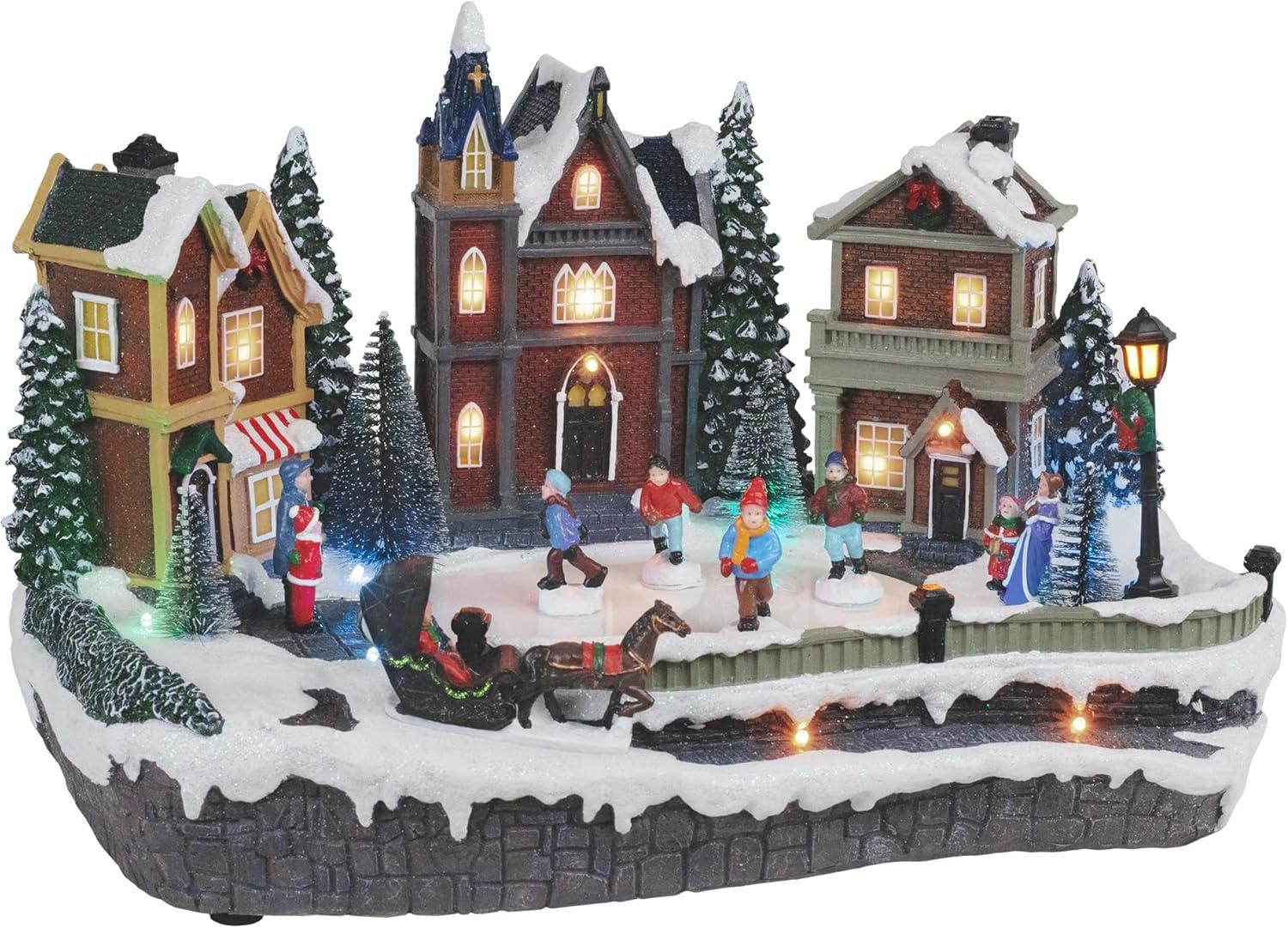 Hand-Painted Resin Christmas Village with Skating Rink and Lights