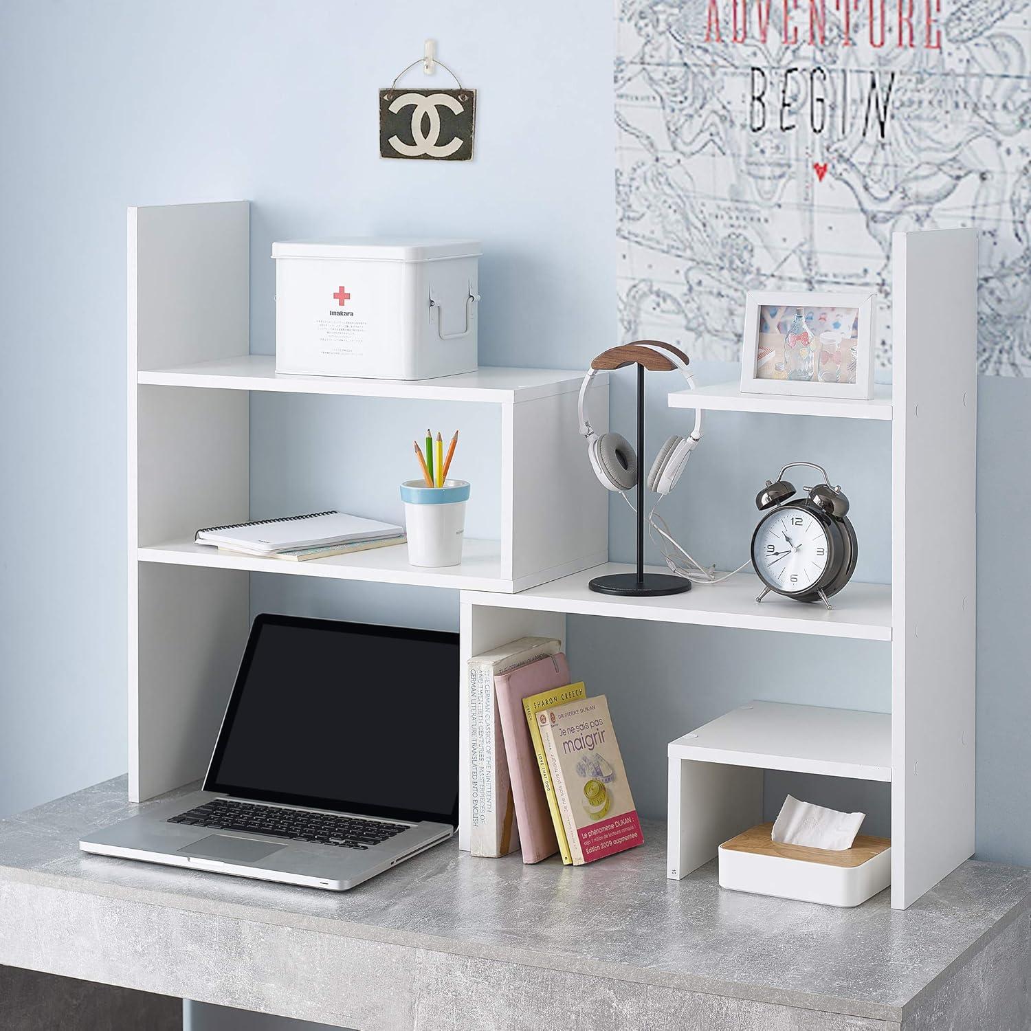 Yak About It Compact Adjustable Dorm Desk Bookshelf - White