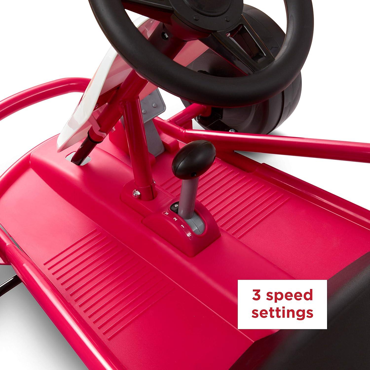 Radio Flyer Ultimate Go-Kart Kids Ride-On Toy, 24 Volts, Outdoor Fun with 3 Speed Settings and Automatic Braking, Pink